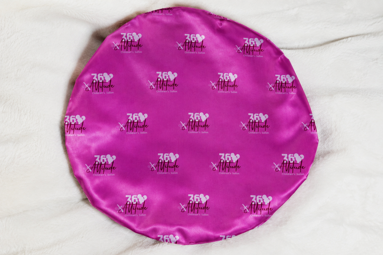 360 Attitude premium satin bonnet in magenta with signature logo print