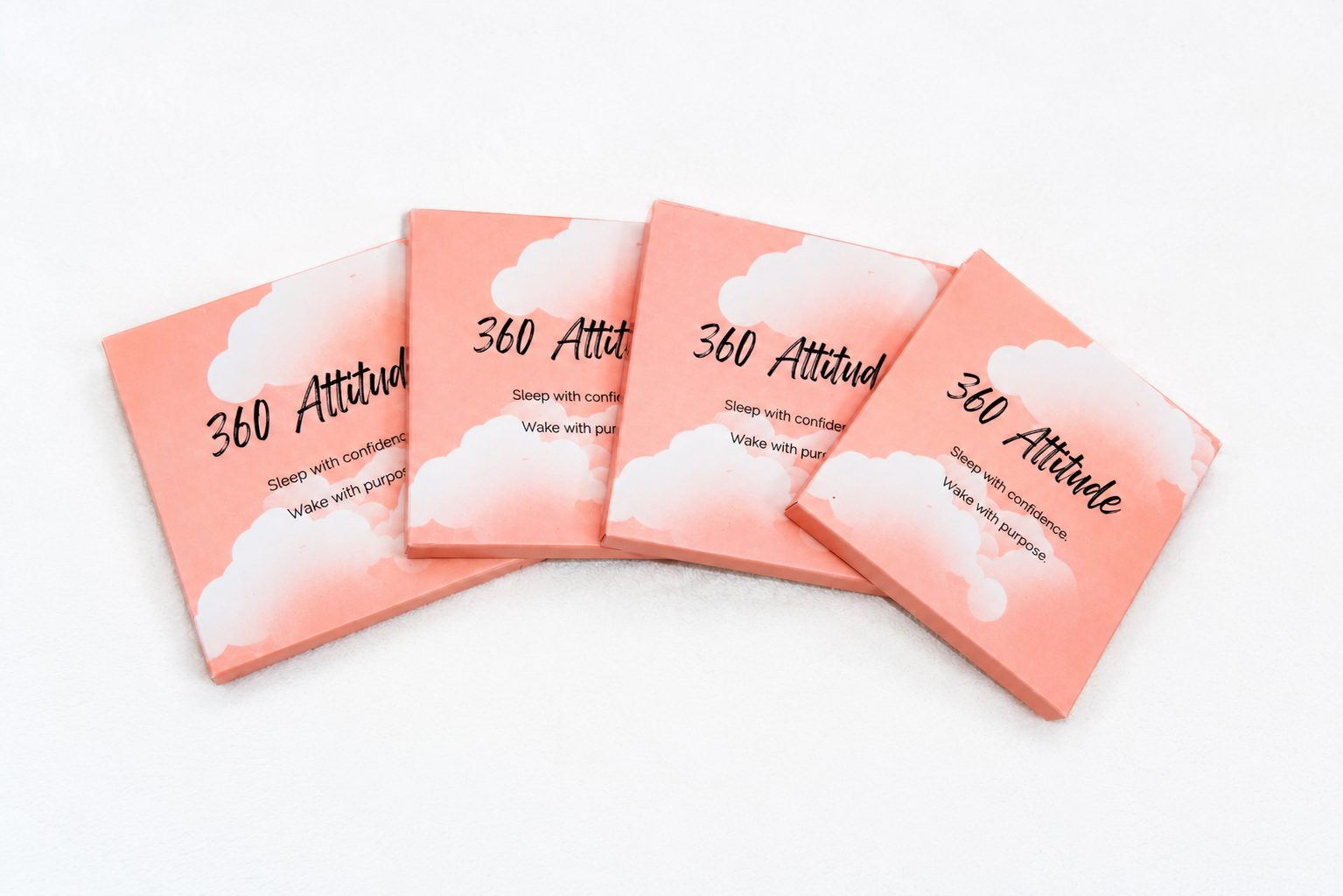 360 Attitude affirmation card decks in coral cloud packaging: Sleep with confidence. Wake with purpose.