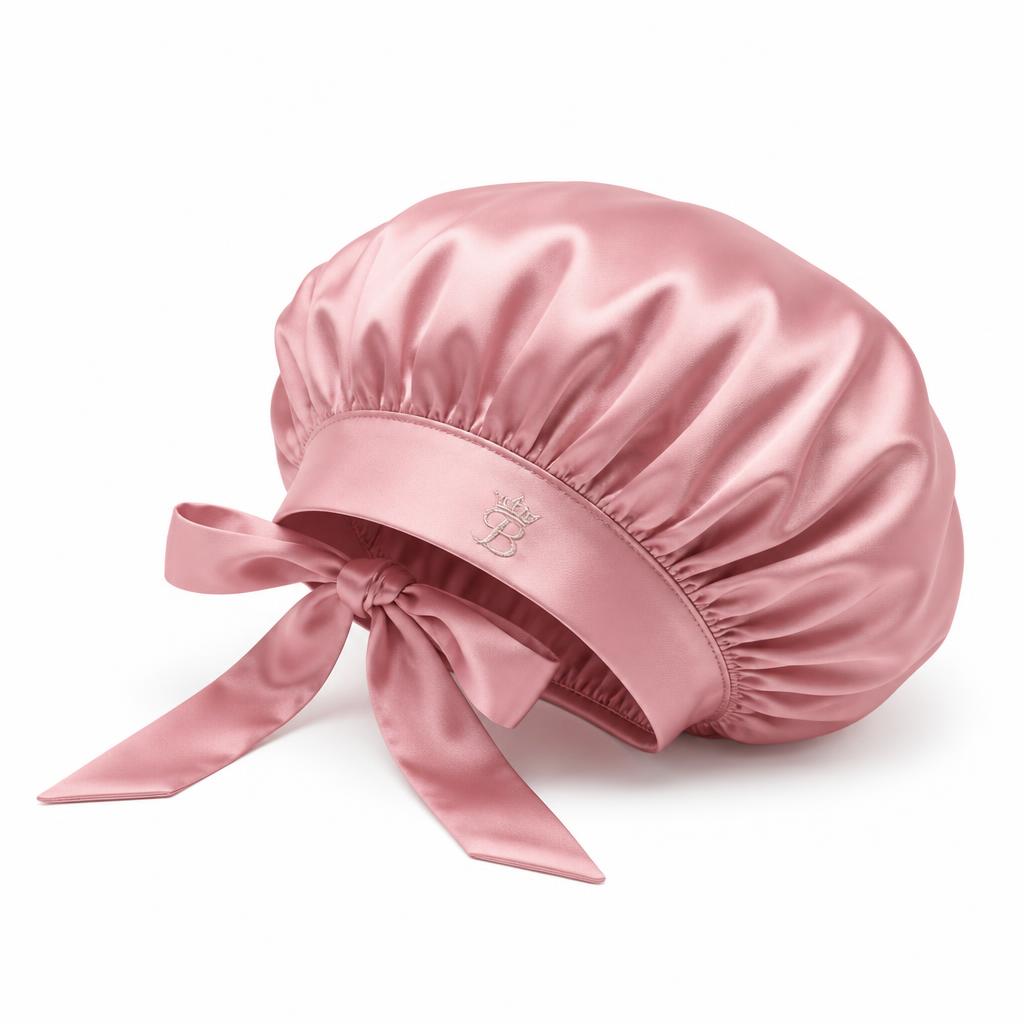 Premium satin tie bonnet in soft pink