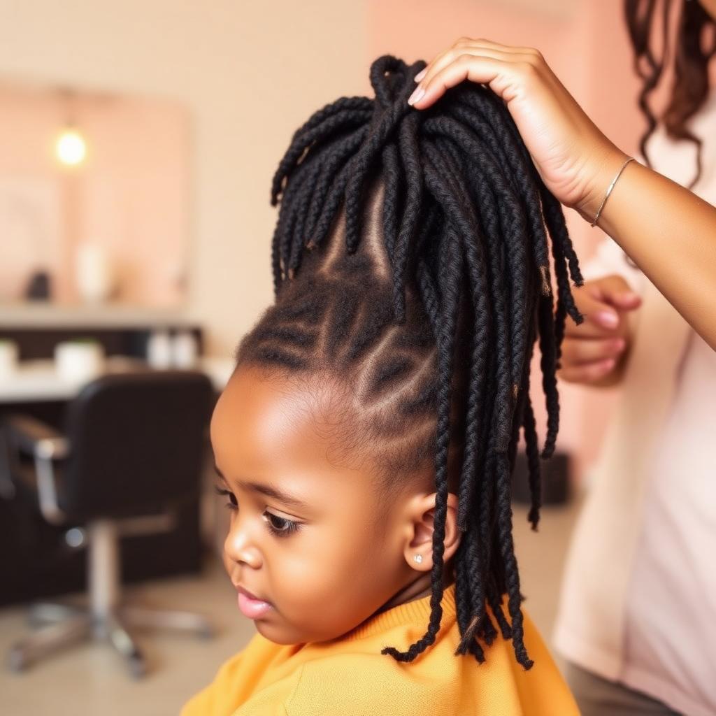 Child receiving gentle loc retwist maintenance